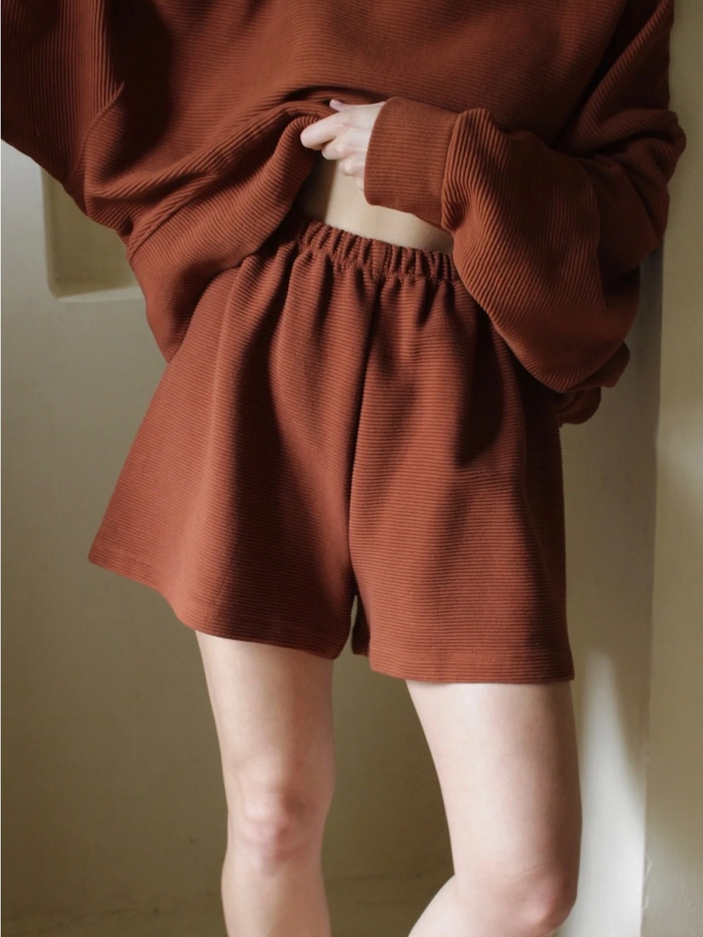 EUC Na Nin Set - Margo Rippled Cropped Sweatshirt + Chloe Shorts in Cinnamon - Picture 5 of 12
